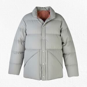 Vintage 70s Beige Goose Down USA Made Full Zip Quilted Puffer Jacket Size Large